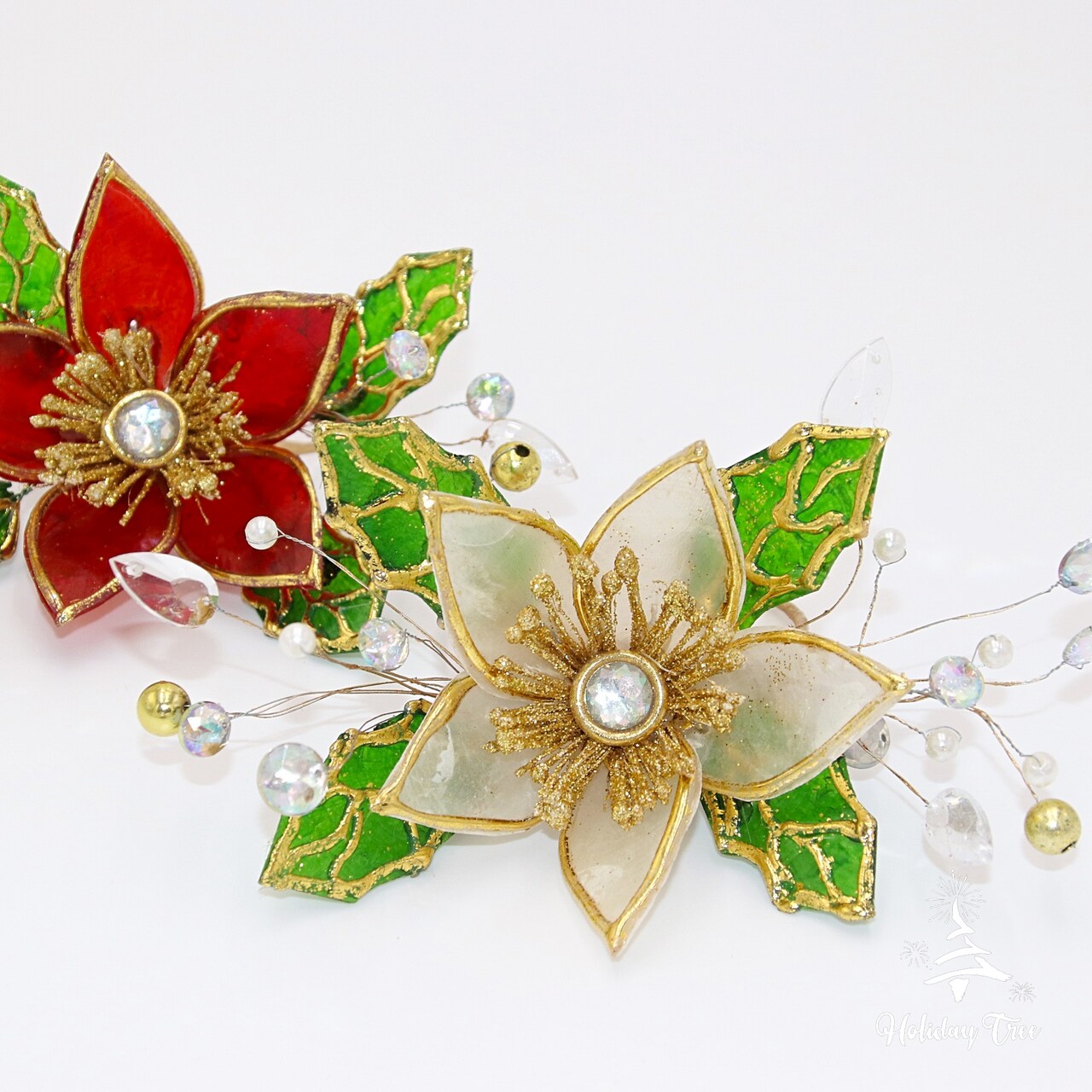 Capiz Floral Napkin Ring , Set of 4 - Handcrafted Christmas Decorations - Final sale / Non-returnable and Non-refundable